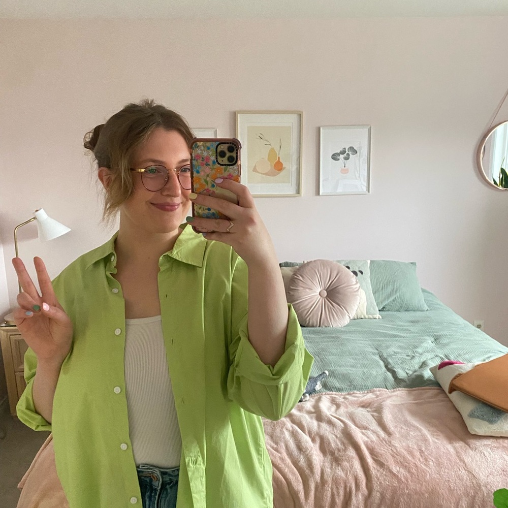 Joe Fresh Oversized Button-Down Shirt in Lime Green - Picture 9 of 9